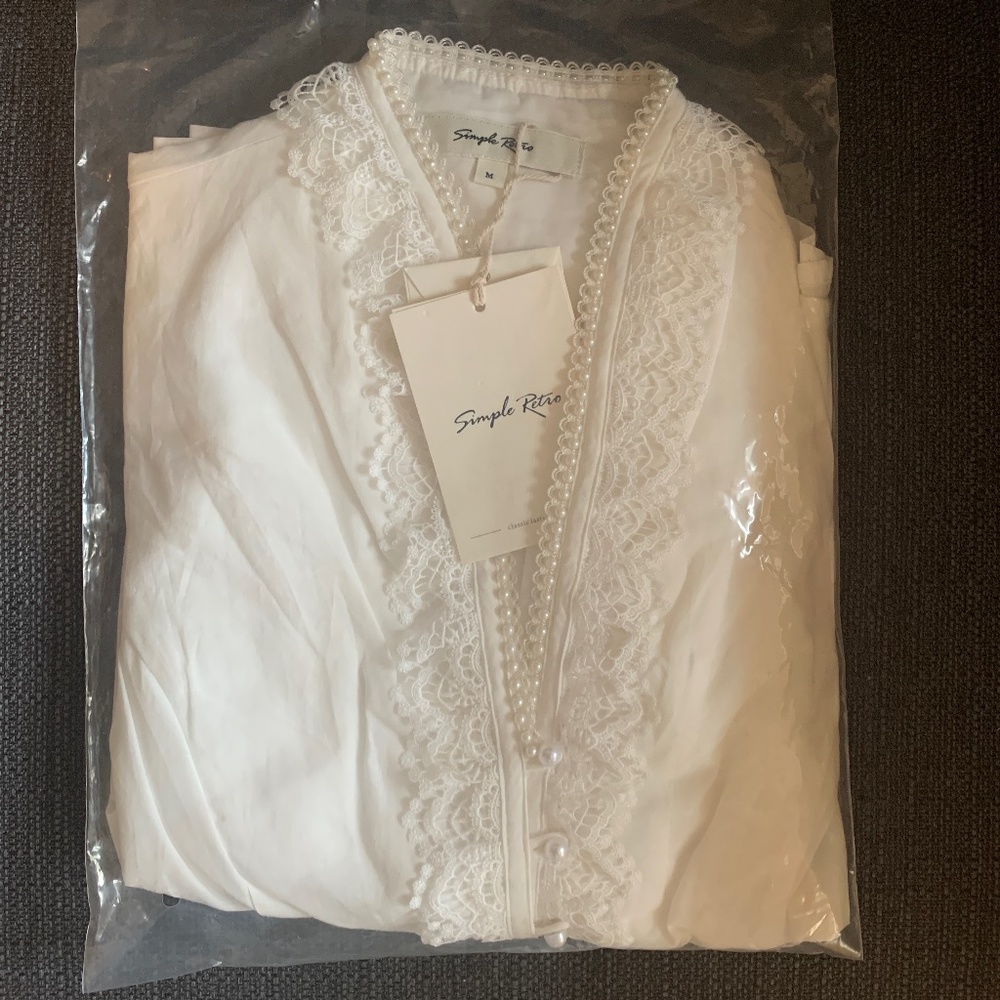Brand New Simple Retro White Blouse